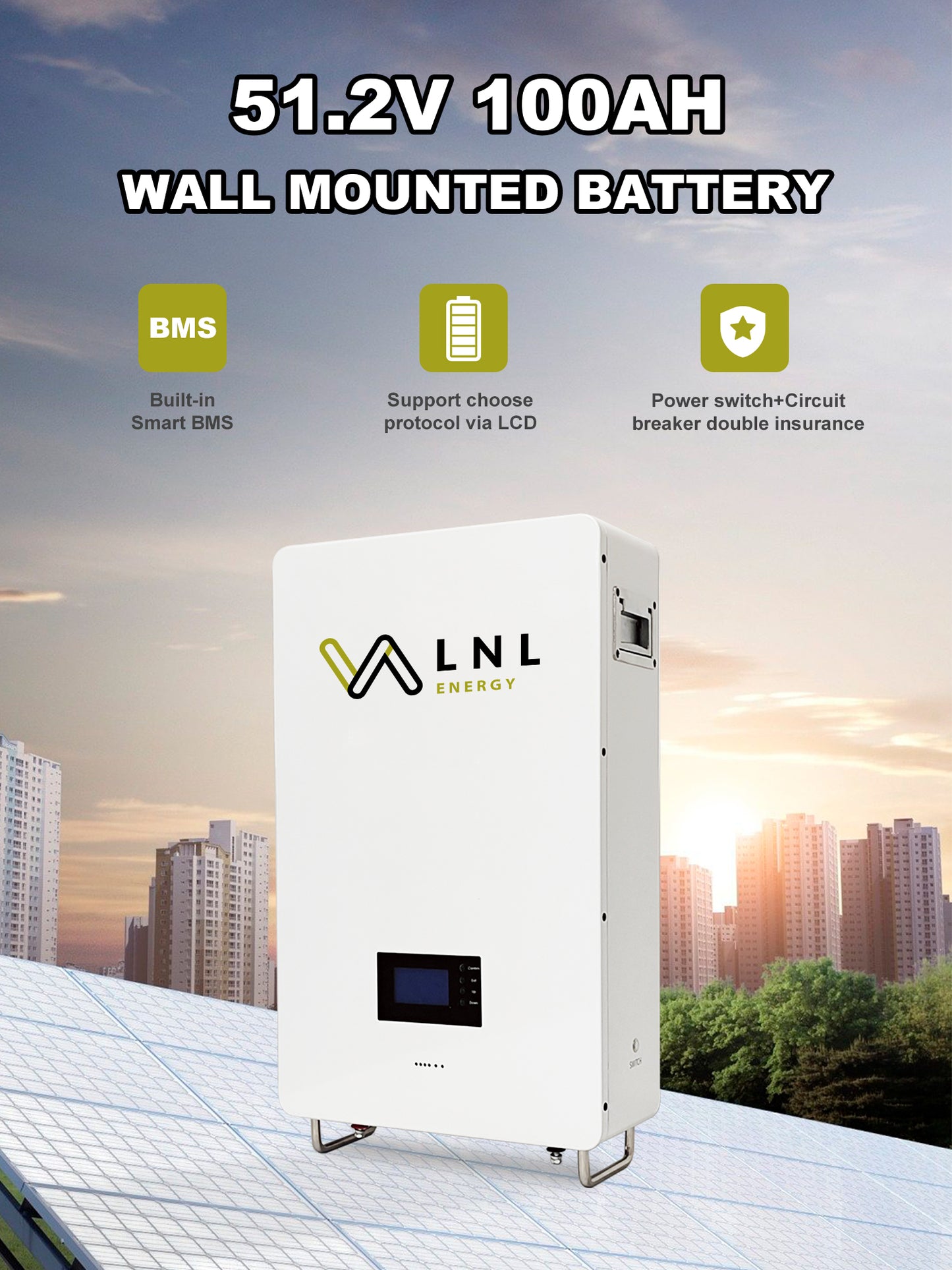 5.12kWh LNL Energy wall mounted lithium battery